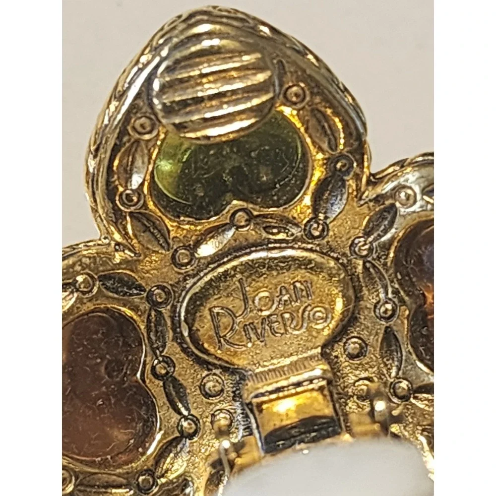 Joan Rivers Multicolor Cabochons Gold Tone Faux Pearl Clip On Earrings